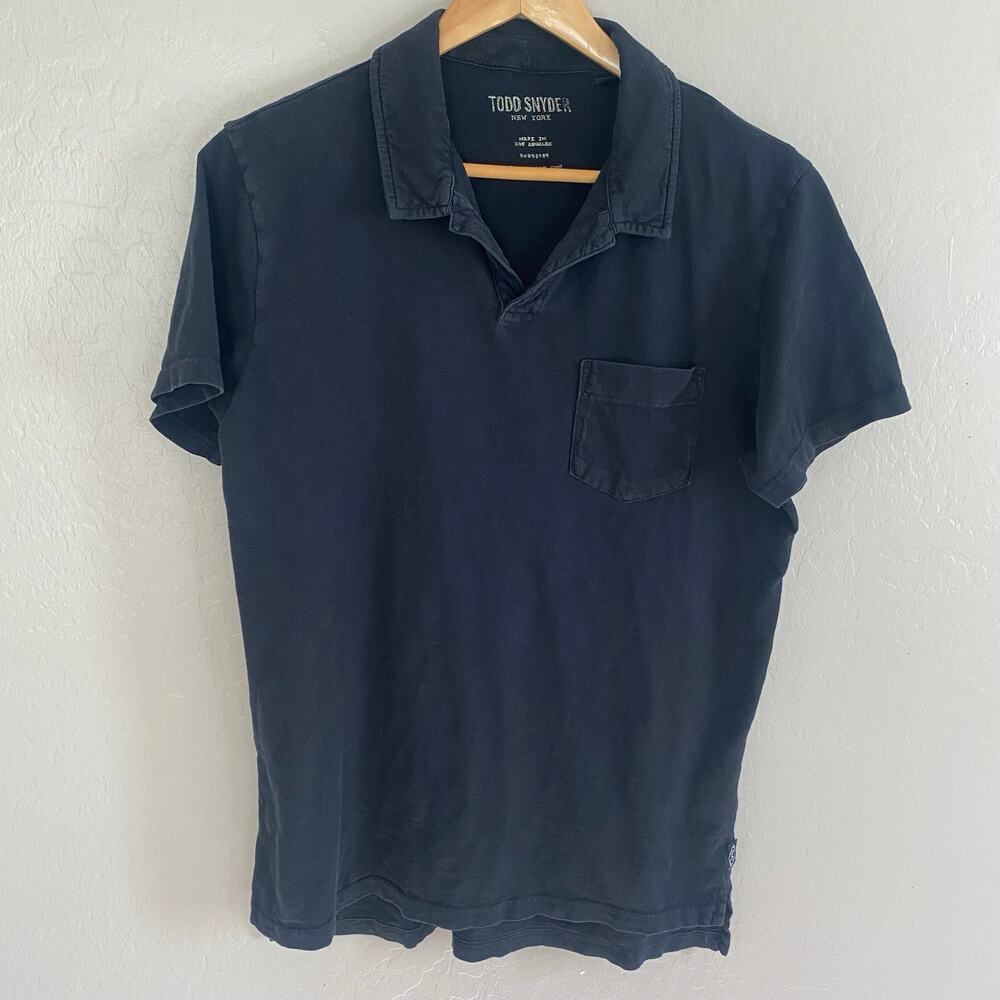 Todd Snyder Polo Shirt Mens Size Medium Black Cotton Pocket Short Sleeve